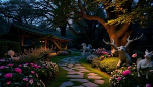 Serene Garden at Dusk – free AI stock image