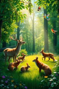 A Serene Gathering of Forest Animals – free AI stock image
