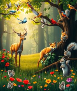 A Serene Gathering of Forest Animals – free AI stock image
