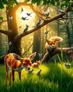 A Serene Gathering of Forest Creatures – free AI stock image