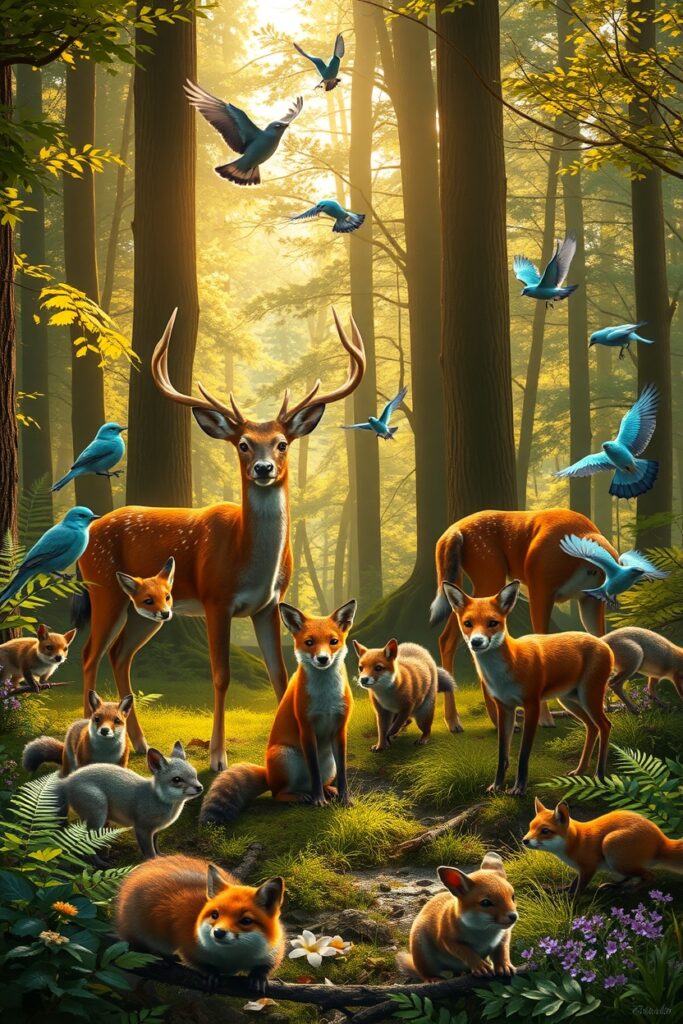 A Serene Gathering of Forest Animals – free AI stock image
