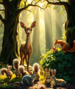 Serene Gathering of Forest Animals – free AI stock image