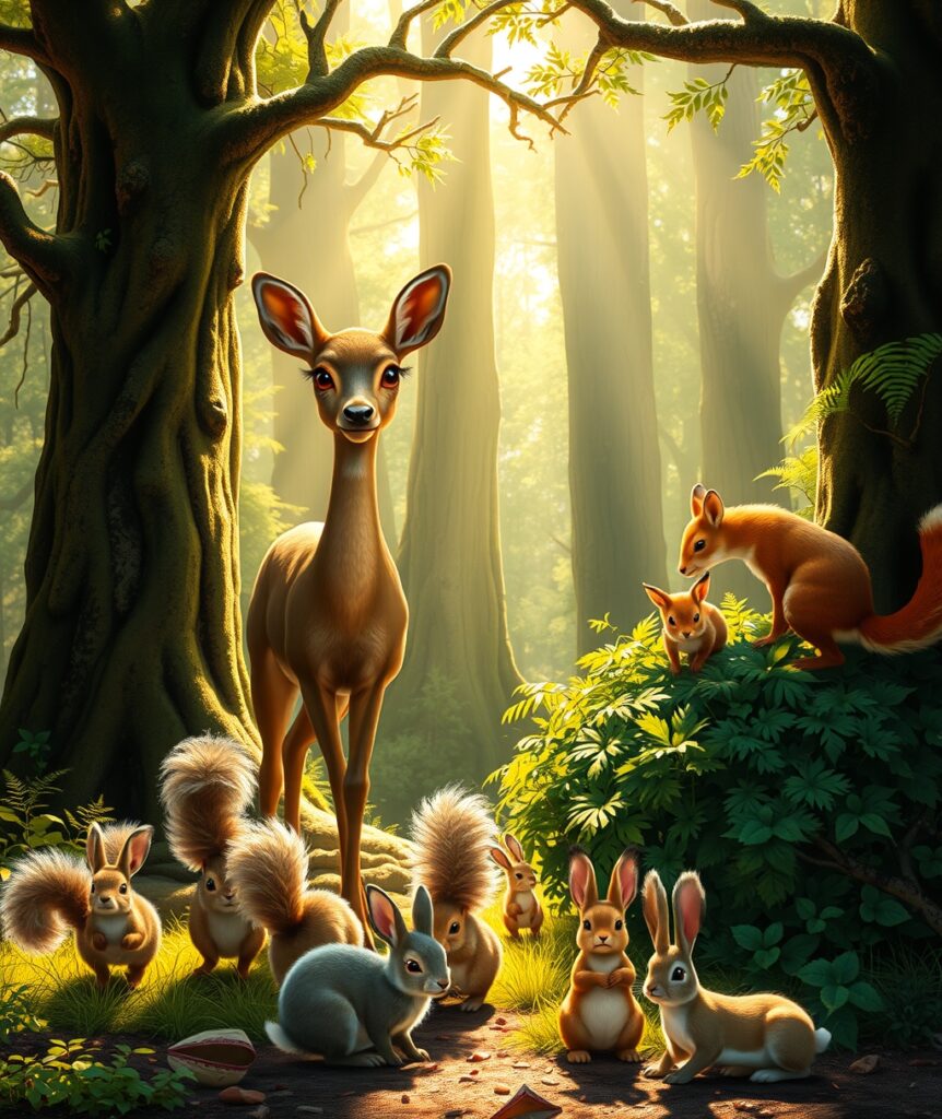 Serene Gathering of Forest Animals – free AI stock image