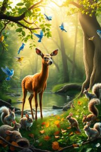 Serene Gathering of Forest Animals – free AI stock image