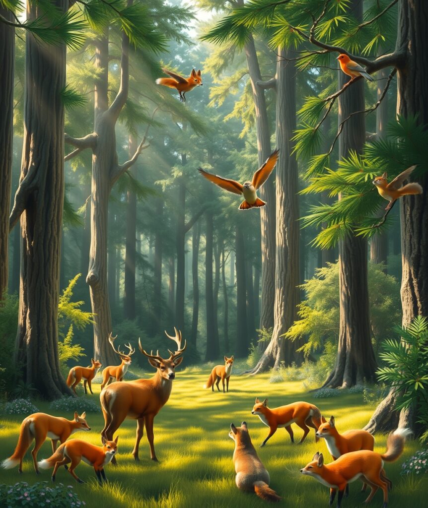 A Serene Gathering of Forest Animals – free AI stock image