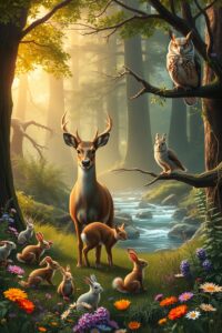 A Serene Gathering of Forest Creatures – free AI stock image
