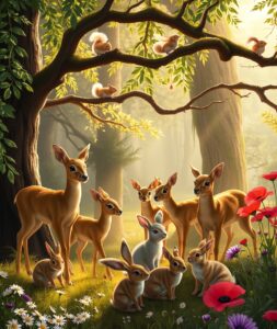 A Serene Gathering of Forest Creatures – free AI stock image