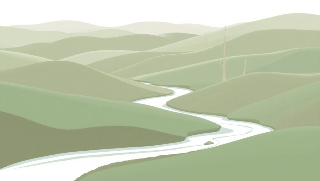Serene Hills and River Landscape – free AI stock image