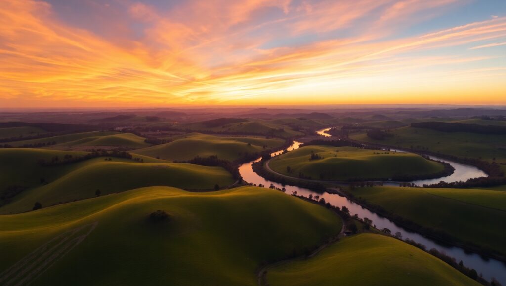 Serene Hills and Winding River – free AI stock image