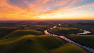 Serene Hills and Winding River – free AI stock image