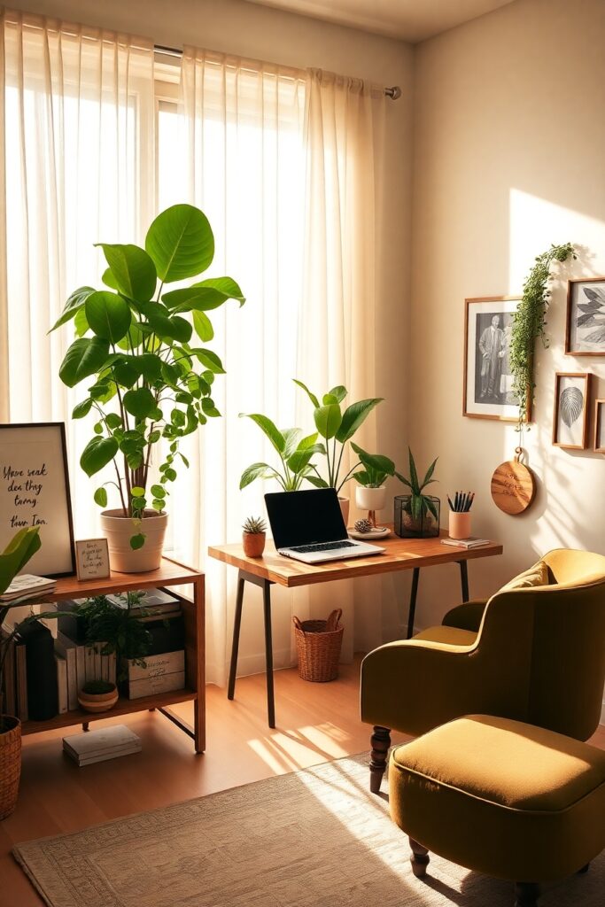 Serene Home Office with Cozy Décor – free AI stock image