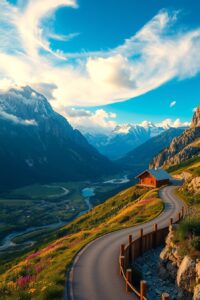 A Serene Journey Through Majestic Mountains – free AI stock image
