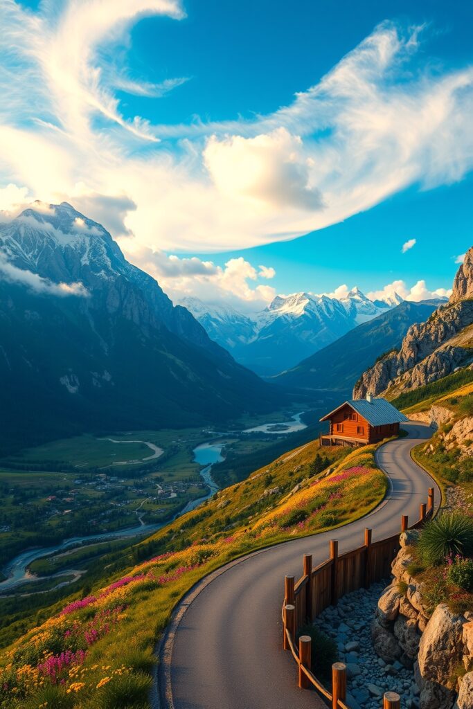 A Serene Journey Through Majestic Mountains – free AI stock image