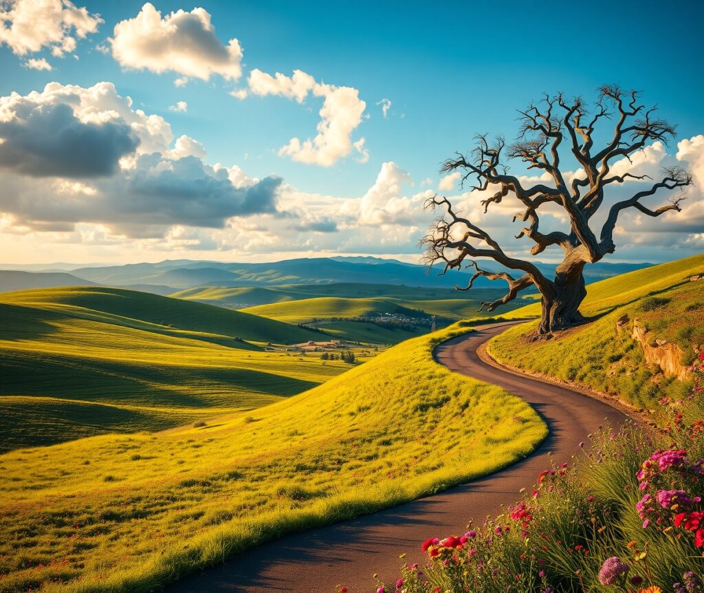 A Serene Journey Through Verdant Hills – free AI stock image