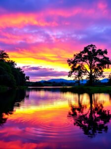 Serene Lake at Dusk with Reflection – free AI stock image