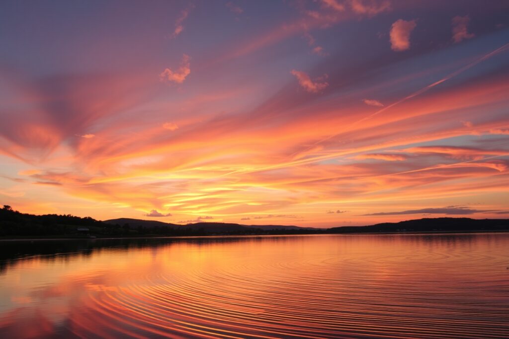 Serene Lake at Dusk with Reflections – free AI stock image