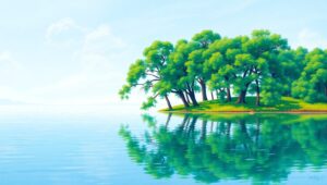 Serene Lake Landscape in Pointillism – free AI stock image