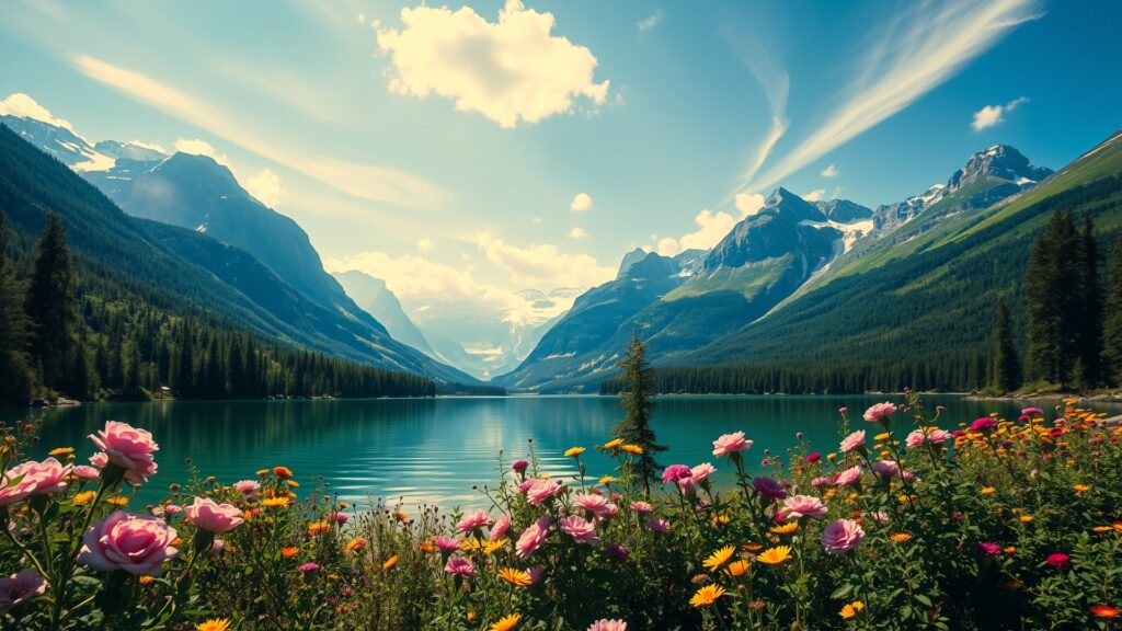 Serene Lake Reflected by Majestic Mountains – free AI stock image