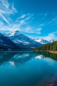 Serene Lake Reflecting Majestic Mountains – free AI stock image