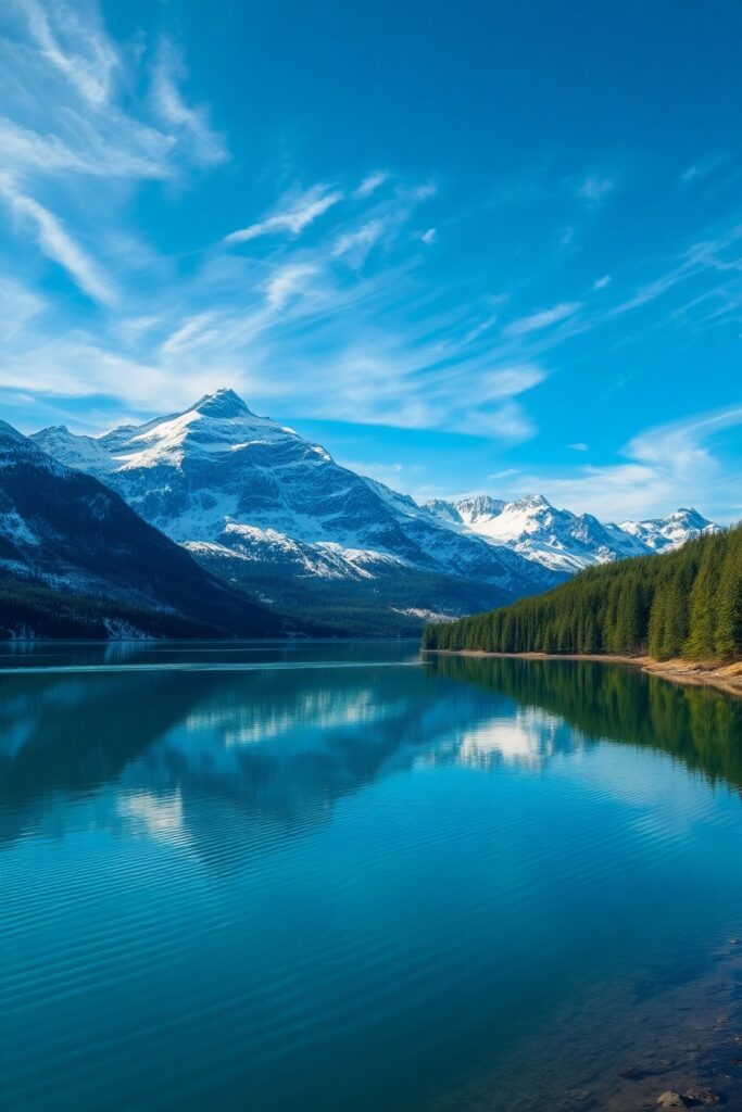 Serene Lake Reflecting Majestic Mountains – free AI stock image