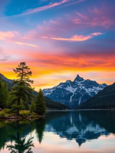 Serene Lake Reflecting Majestic Mountains – free AI stock image