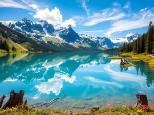 Serene Lake Reflecting Majestic Mountains – free AI stock image