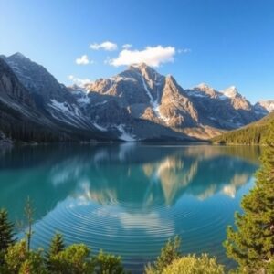 Serene Lake Reflecting Majestic Mountains – free AI stock image