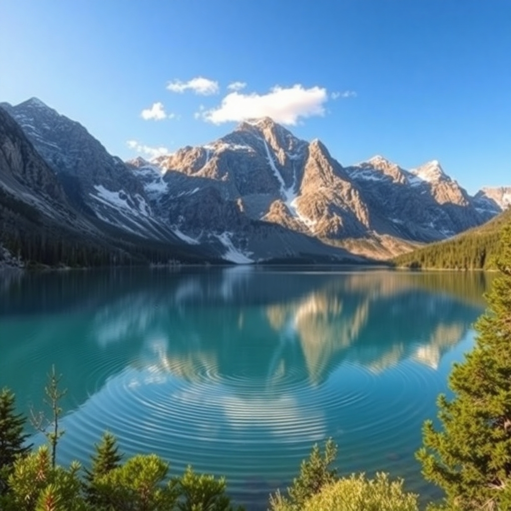 Serene Lake Reflecting Majestic Mountains – free AI stock image