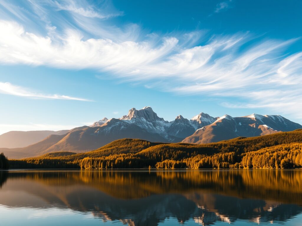 Serene Lake Reflecting Majestic Mountains – free AI stock image