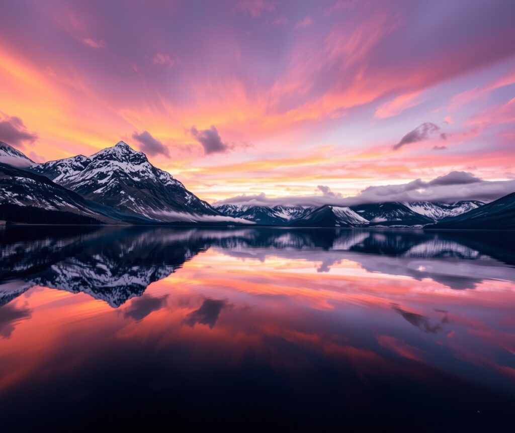 Serene Lake Reflecting Majestic Mountains – free AI stock image
