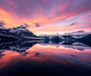 Serene Lake Reflecting Majestic Mountains – free AI stock image
