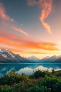 Serene Lake Reflecting Majestic Mountains – free AI stock image