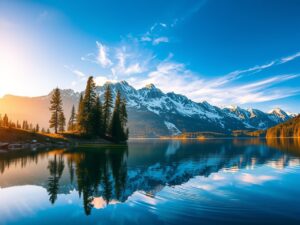 Serene Lake Reflecting Majestic Mountains – free AI stock image