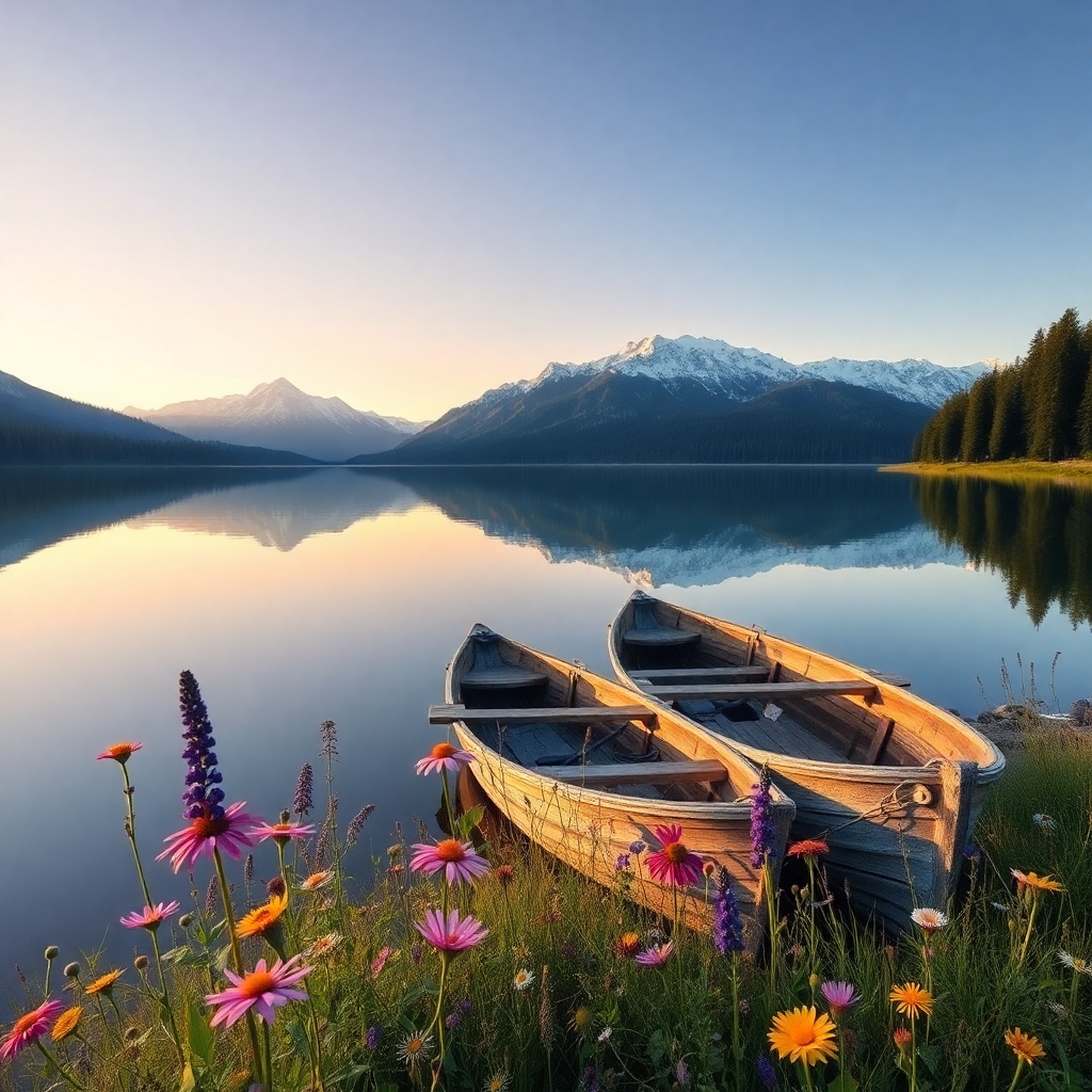 Serene Lake Reflecting Majestic Mountains – free AI stock image
