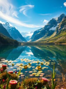 Serene Lake Reflecting Majestic Mountains – free AI stock image