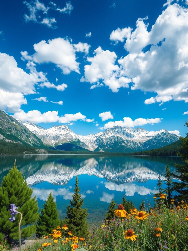Serene Lake Reflecting Majestic Mountains – free AI stock image