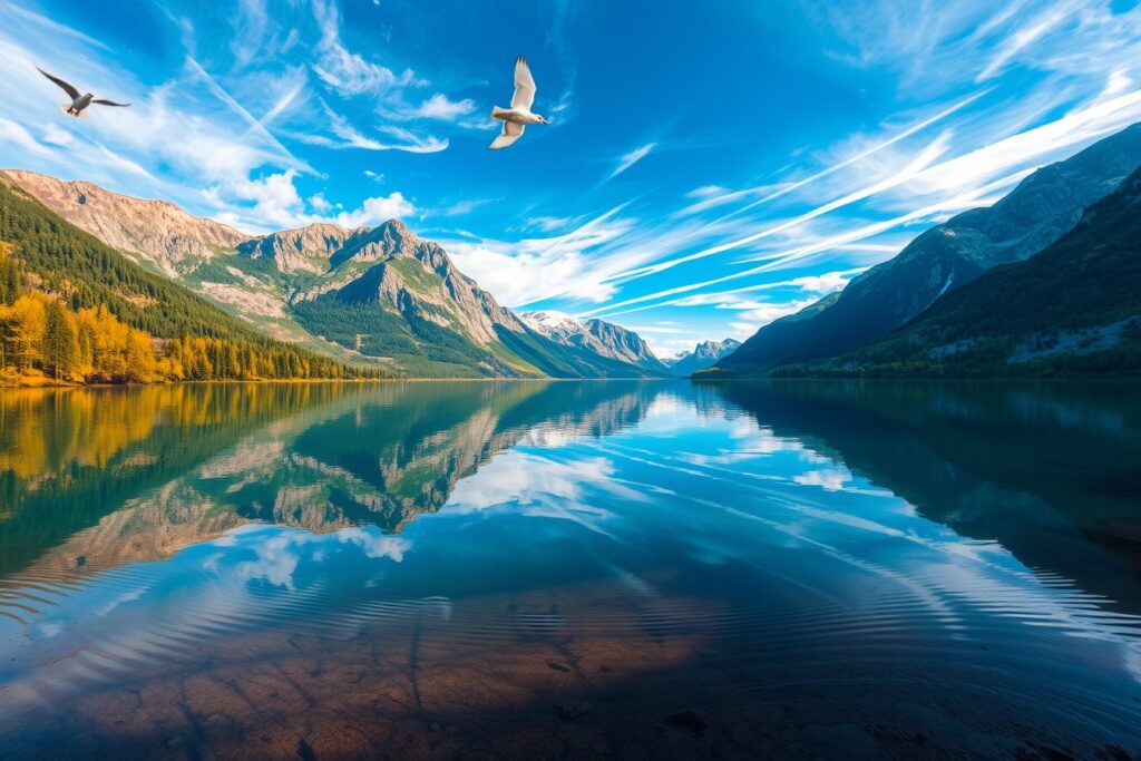 A Serene Lake Reflecting Mountain Peaks – free AI stock image