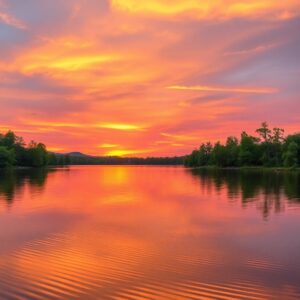 Serene Lake Reflecting the Sunset Sky – free AI stock image