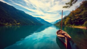 Serene Lake Reflection from Above – free AI stock image