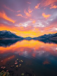 Serene Lake Reflections at Sunrise – free AI stock image