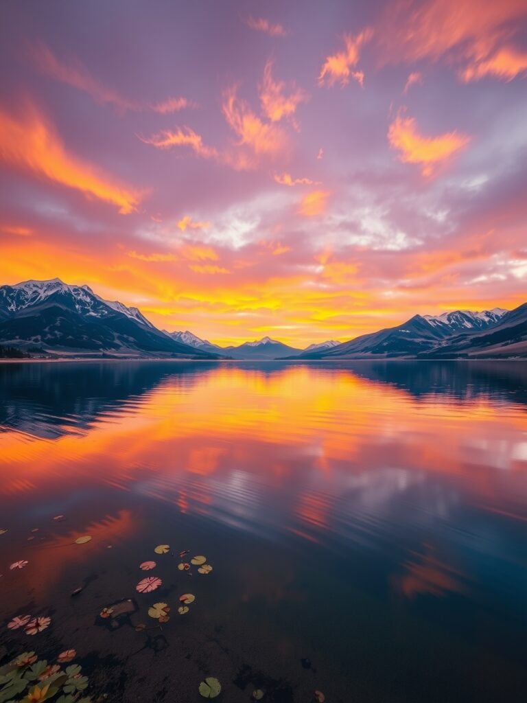 Serene Lake Reflections at Sunrise – free AI stock image