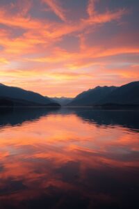 Serene Lake Reflections at Sunset – free AI stock image