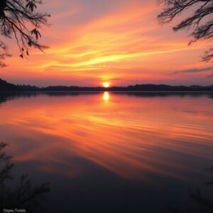 Serene Lake Reflections at Sunset – free AI stock image