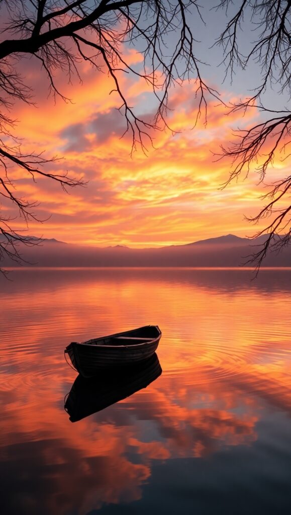 A Serene Lake at Twilight with Reflections – free AI stock image