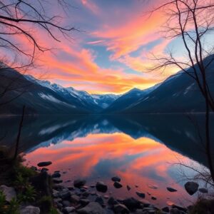 Serene Lake Under a Reflective Sky – free AI stock image