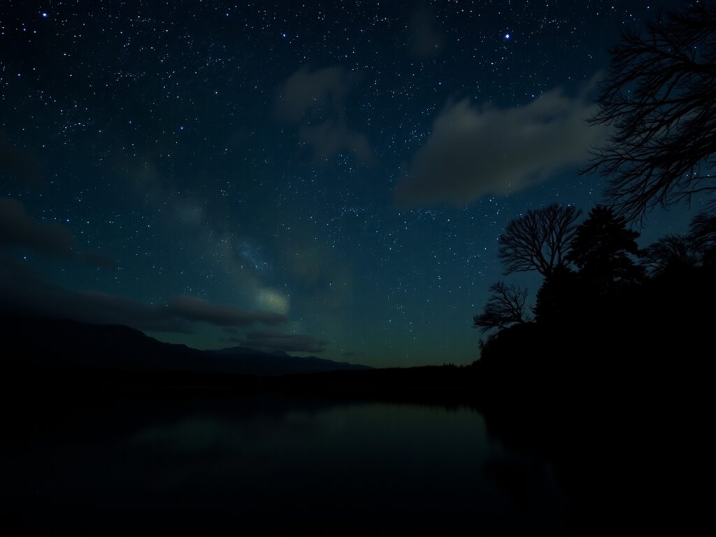 Serene Lake Under a Starry Night Sky – free AI stock image