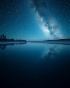 Serene Lake Under a Starry Reflection – free AI stock image