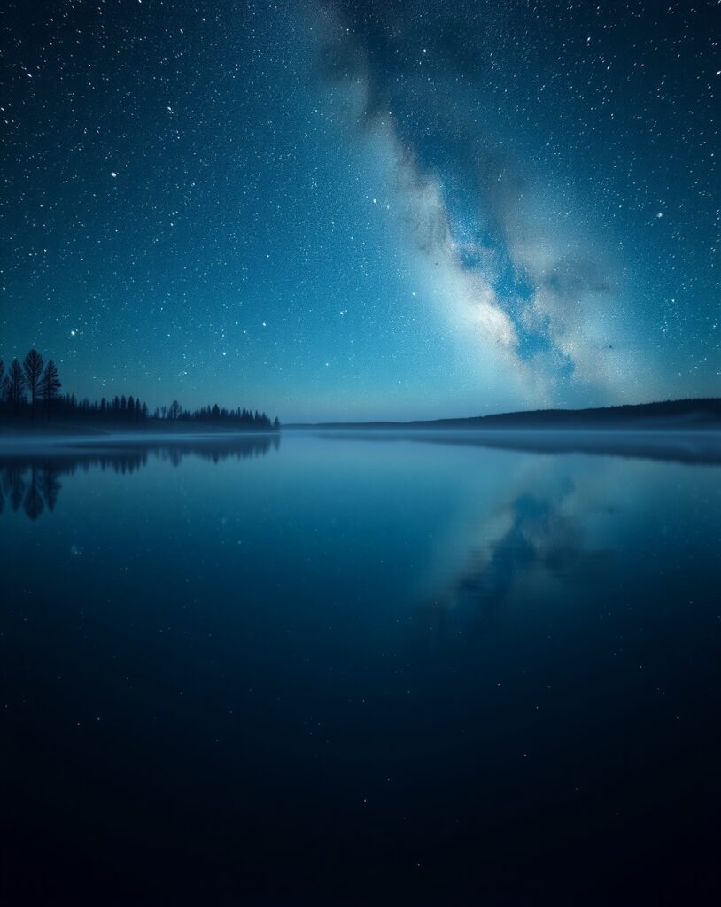 Serene Lake Under a Starry Reflection – free AI stock image