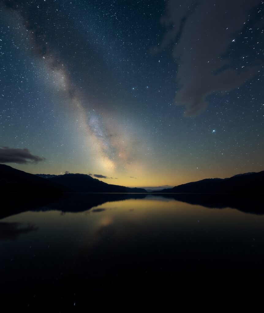 Serene Lake Under a Starry Sky – free AI stock image