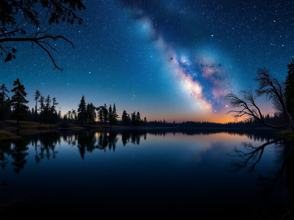 Serene Lake Under a Starry Sky – free AI stock image